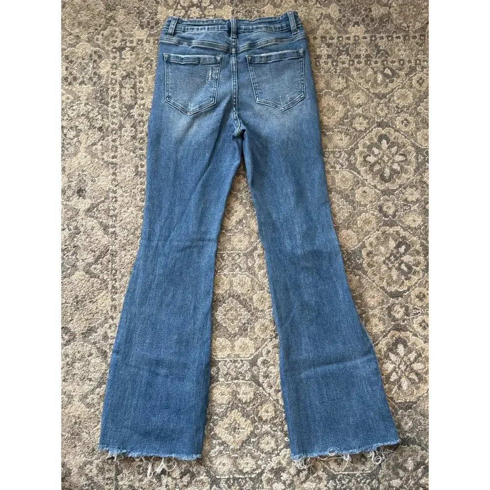 Altar’d State High Rise Distressed Flare Jeans Women 28 Raw Hem Button Fly Denim